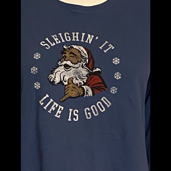 EUC Life Is Good Ladies Christmas Santa Sleighin It Long Sleeve T-Shirt … - Picture 2 of 5